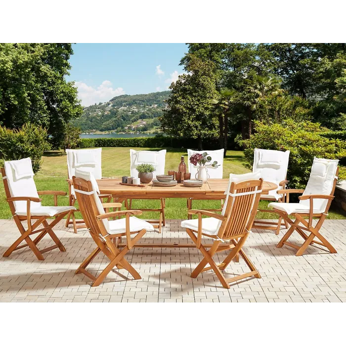 Garden Dining Set 8 Seater MAUI II with Cushions Acacia Wood Off-White