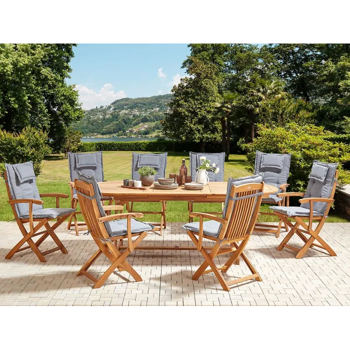 Garden Dining Set 8 Seater MAUI II with Cushions Acacia Wood Grey