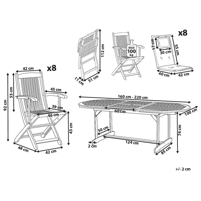Garden Dining Set 8 Seater MAUI II with Cushions Acacia Wood Grey