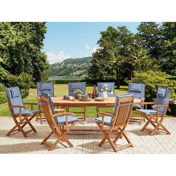 Garden Dining Set 8 Seater MAUI II with Cushions Acacia Wood Blue