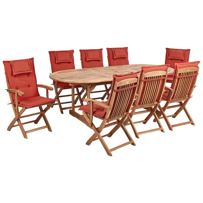 Garden Dining Set 8 Seater MAUI II with Parasol Acacia Wood Dark Red
