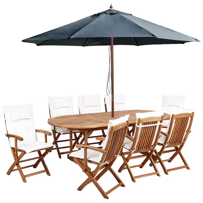 Garden Dining Set 8 Seater MAUI II with Parasol Acacia Wood Off-White
