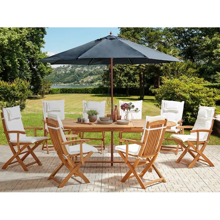 Garden Dining Set 8 Seater MAUI II with Parasol Acacia Wood Off-White