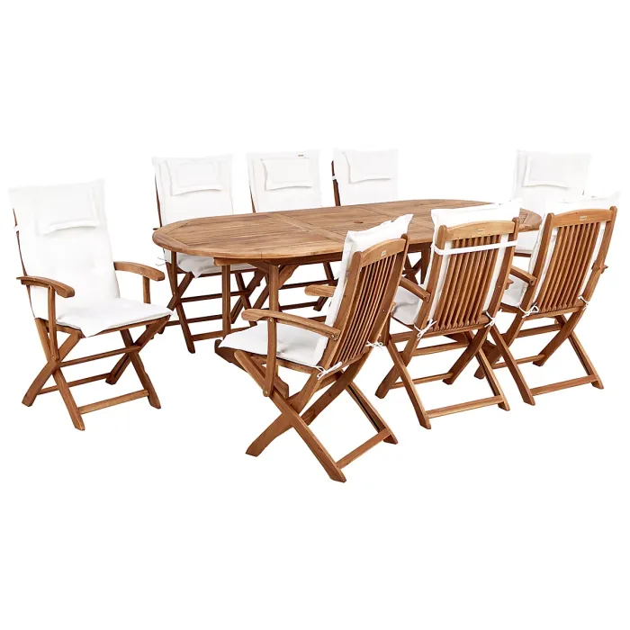 Garden Dining Set 8 Seater MAUI II with Parasol Acacia Wood Off-White