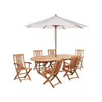Garden Dining Set 6 Seater MAUI II with Parasol (12 Options) Acacia Wood Light Brown