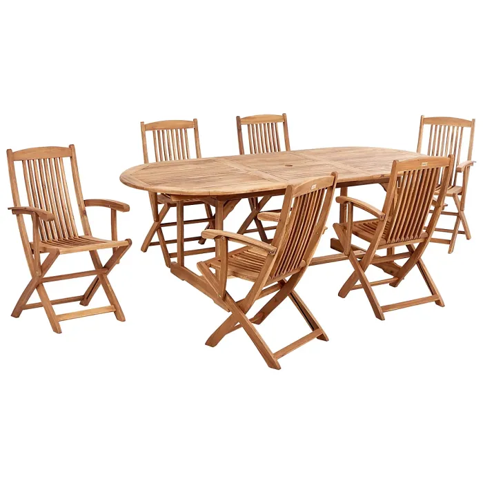 Garden Dining Set 6 Seater MAUI II with Parasol (12 Options) Acacia Wood Light Brown