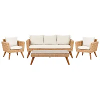 Garden Lounge Set with Table 5 Seater VITTORIA XL PE Rattan Off-White