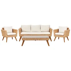 Garden Lounge Set with Table 5 Seater VITTORIA XL PE Rattan Off-White