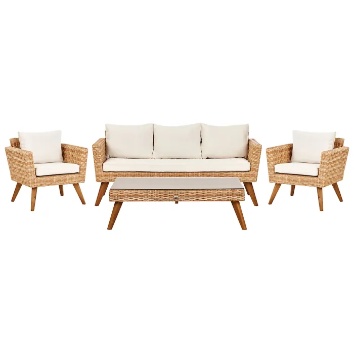 Garden Lounge Set with Table 5 Seater VITTORIA XL PE Rattan Off-White