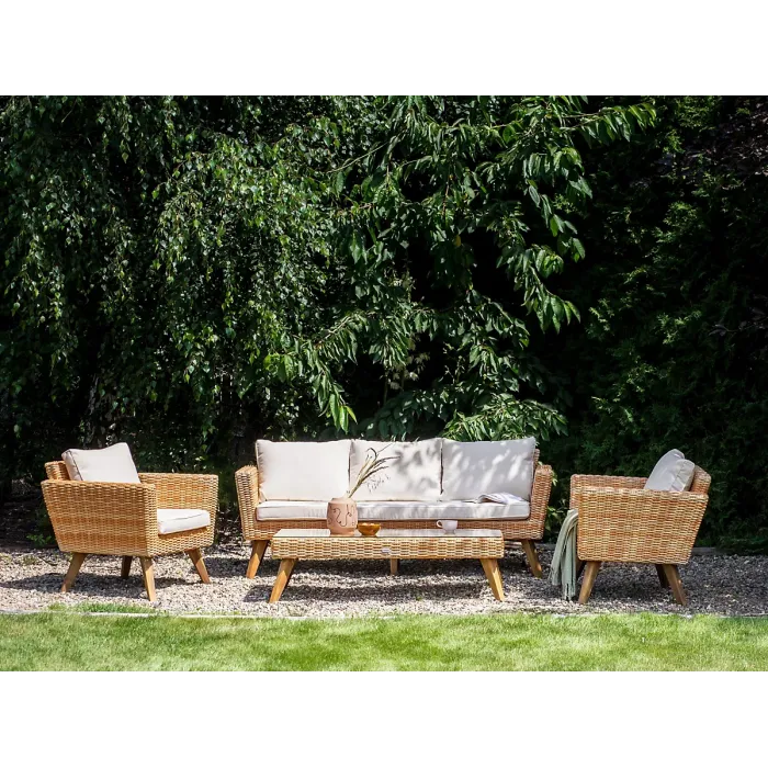 Garden Lounge Set with Table 5 Seater VITTORIA XL PE Rattan Off-White