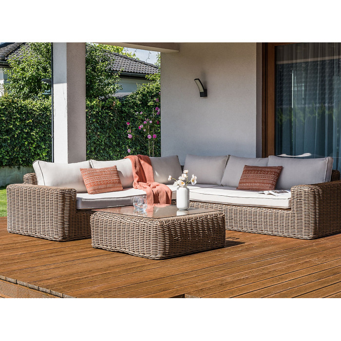 Garden Corner Sofa with Ottoman 6 Seater PALERMO Modular PE Rattan Brown