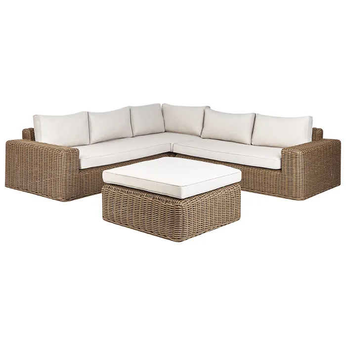 Garden Corner Sofa with Ottoman 6 Seater PALERMO Modular PE Rattan Brown