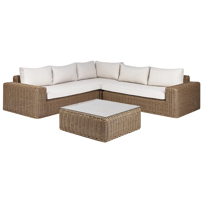 Garden Corner Sofa with Ottoman 6 Seater PALERMO Modular PE Rattan Brown
