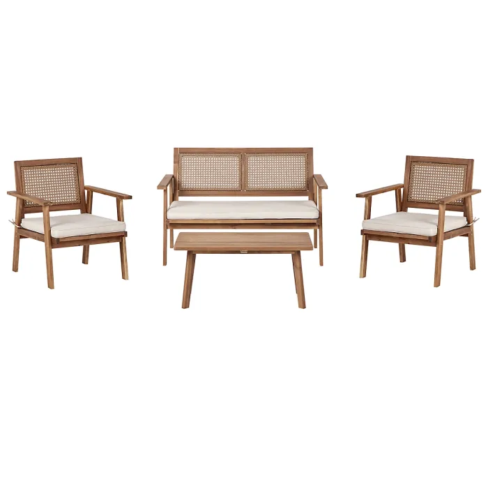 Garden Lounge Set with Table 4 Seater ARENELLA Certified Acacia Wood Light Beige