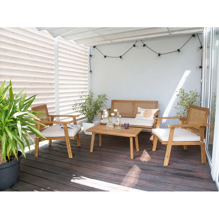 Garden Lounge Set with Table 4 Seater ARENELLA Certified Acacia Wood Light Beige