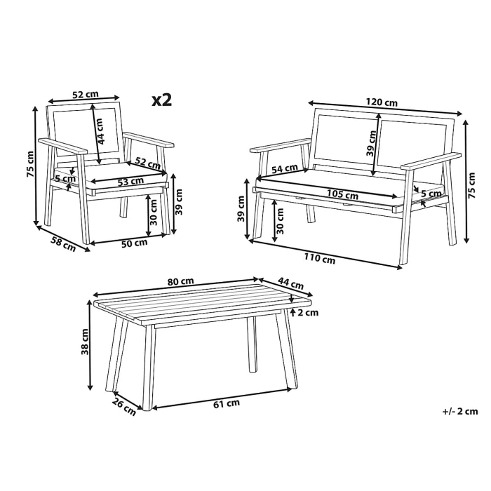 Garden Lounge Set with Table 4 Seater ARENELLA Certified Acacia Wood Light Beige