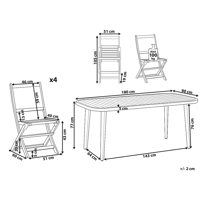 Garden Dining Set 4 Seater PARAGGI Certified Acacia Wood Dark Brown