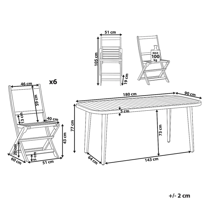 Garden Dining Set 6 Seater PARAGGI Certified Acacia Wood Natural