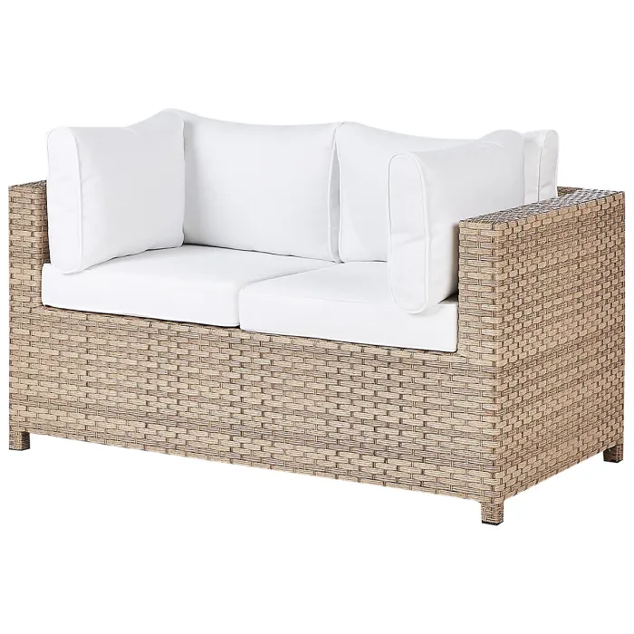 Garden Lounge Set with Table and Ottoman 4 Seater MILANO PE Rattan Off-White
