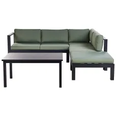Garden Corner Sofa with Table 5 Seater MESSINA Left Hand Metal Green