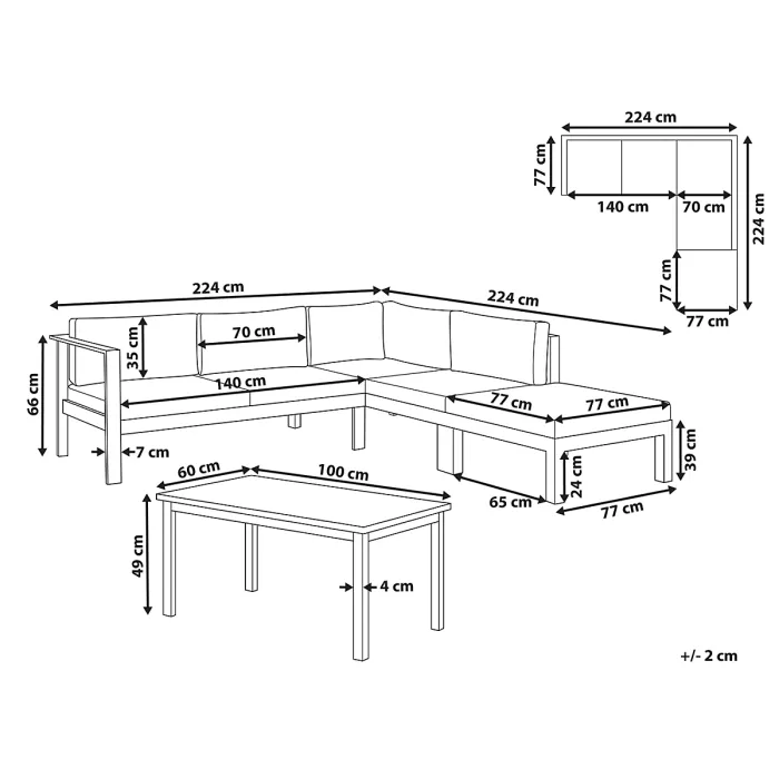 Garden Corner Sofa with Table 5 Seater MESSINA Left Hand Metal Green