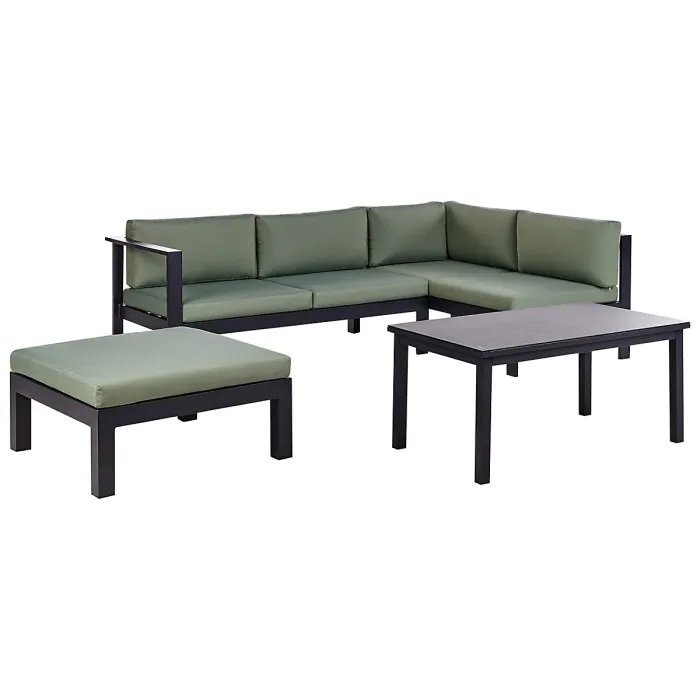 Garden Corner Sofa with Table 5 Seater MESSINA Left Hand Metal Green