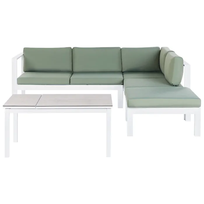 Garden Corner Sofa with Table 5 Seater MESSINA Left Hand Metal Green
