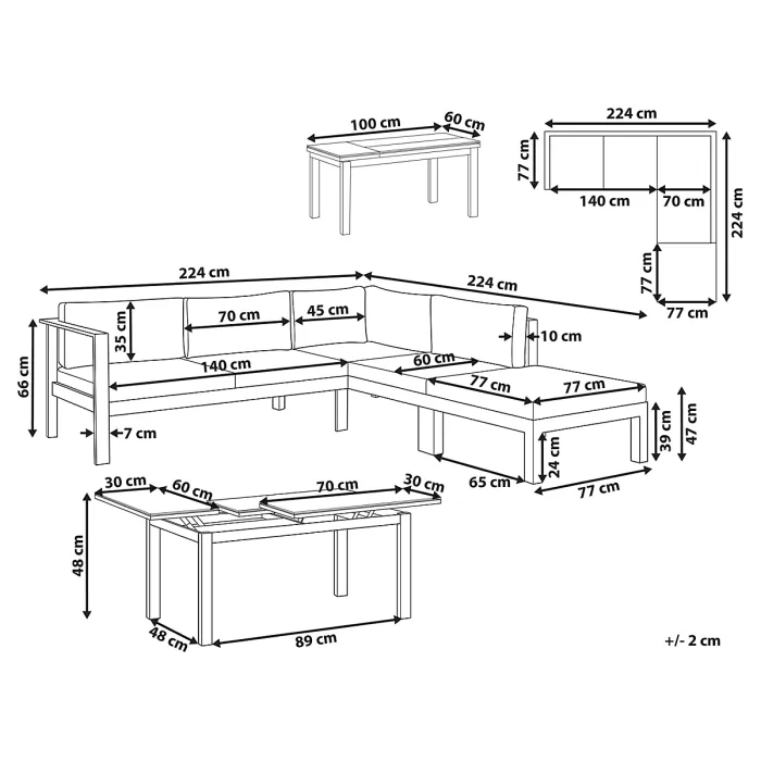 Garden Corner Sofa with Table 5 Seater MESSINA Left Hand Metal Green