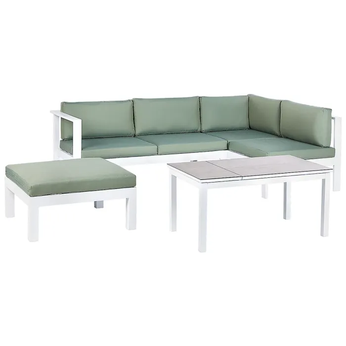 Garden Corner Sofa with Table 5 Seater MESSINA Left Hand Metal Green