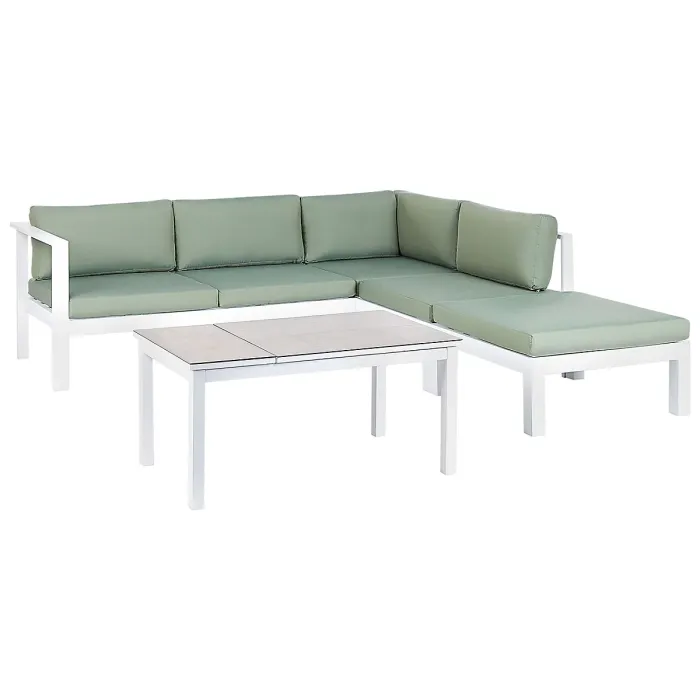 Garden Corner Sofa with Table 5 Seater MESSINA Left Hand Metal Green