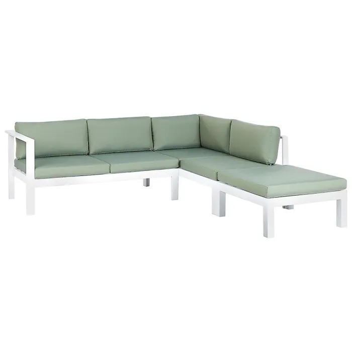 Garden Corner Sofa with Table 5 Seater MESSINA Left Hand Metal Green