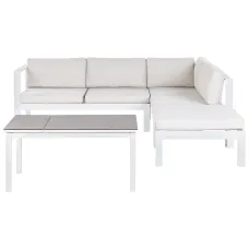 Garden Corner Sofa with Table 5 Seater MESSINA Left Hand Metal Off-White