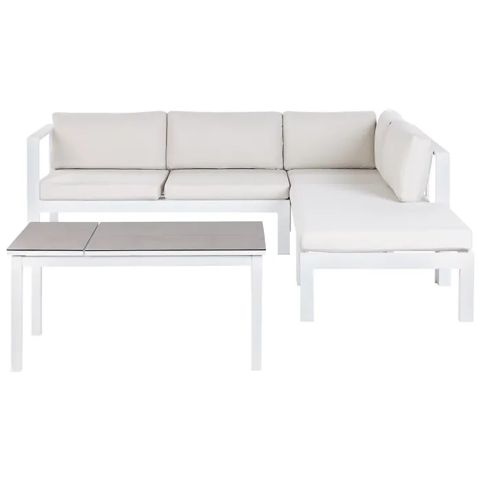 Garden Corner Sofa with Table 5 Seater MESSINA Left Hand Metal Off-White