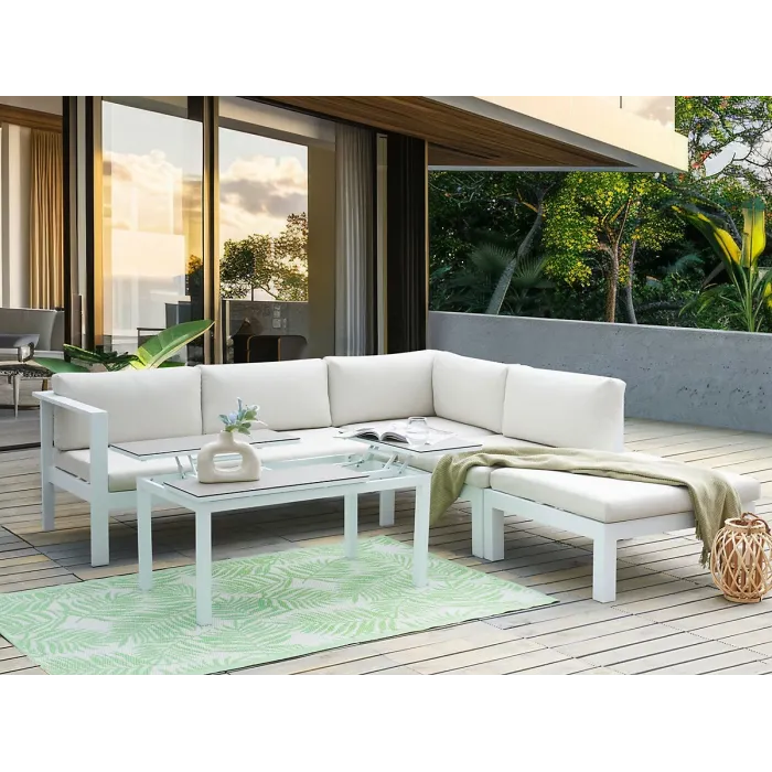 Garden Corner Sofa with Table 5 Seater MESSINA Left Hand Metal Off-White