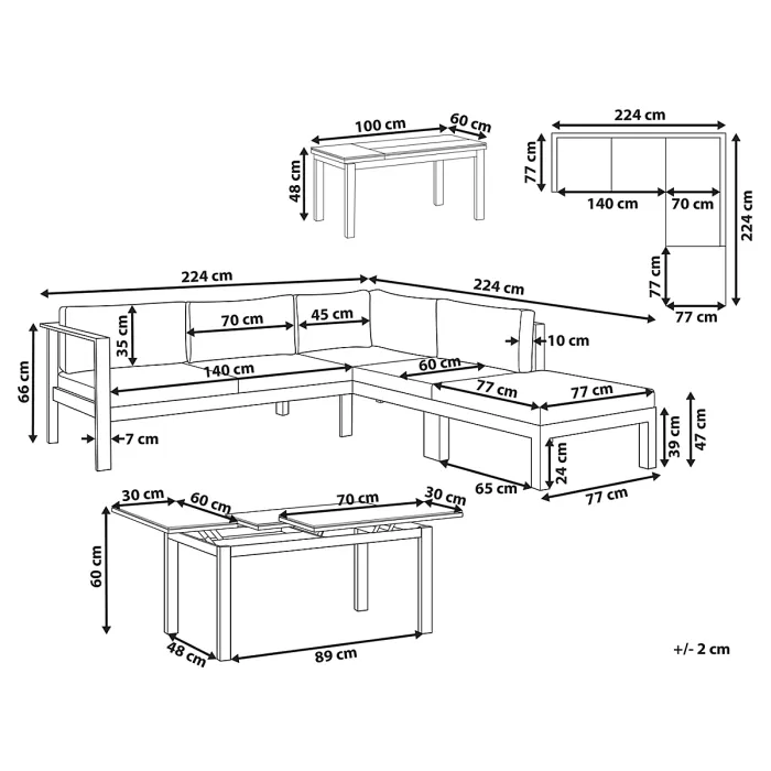 Garden Corner Sofa with Table 5 Seater MESSINA Left Hand Metal Off-White