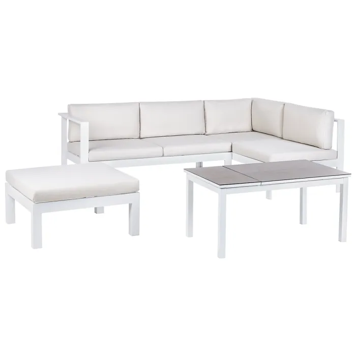 Garden Corner Sofa with Table 5 Seater MESSINA Left Hand Metal Off-White