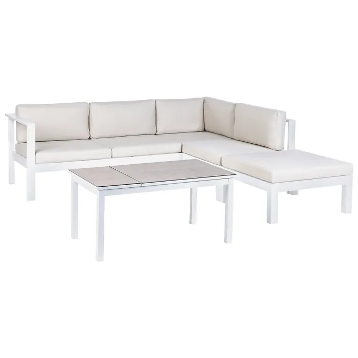 Garden Corner Sofa with Table 5 Seater MESSINA Left Hand Metal Off-White