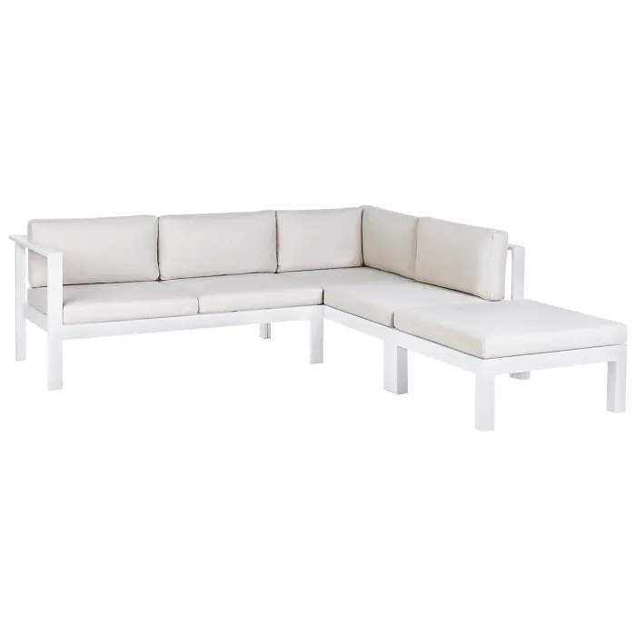Garden Corner Sofa with Table 5 Seater MESSINA Left Hand Metal Off-White
