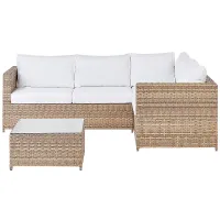 Garden Corner Sofa with Table 4 Seater AVOLA Left Hand PE Rattan Off-White