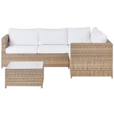 Garden Corner Sofa with Table 4 Seater AVOLA Left Hand PE Rattan Off-White