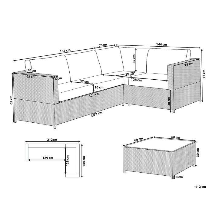 Garden Corner Sofa with Table 4 Seater AVOLA Left Hand PE Rattan Off-White