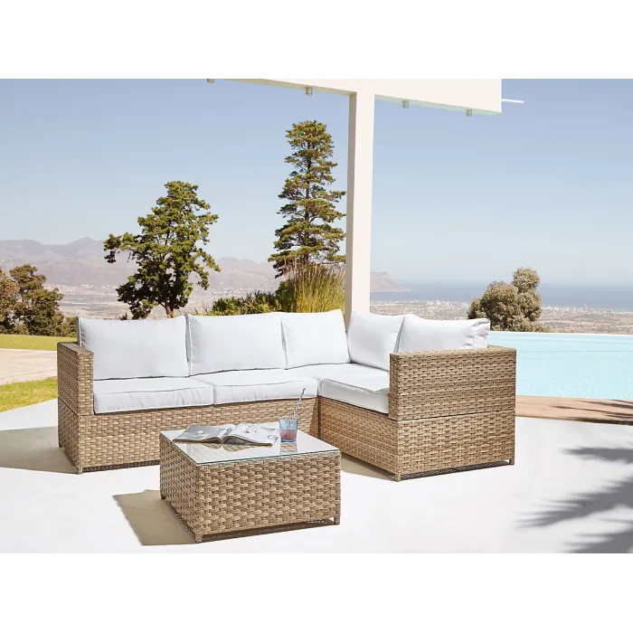 Garden Corner Sofa with Table 4 Seater AVOLA Left Hand PE Rattan Off-White