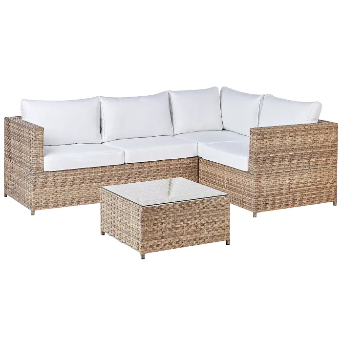 Garden Corner Sofa with Table 4 Seater AVOLA Left Hand PE Rattan Off-White