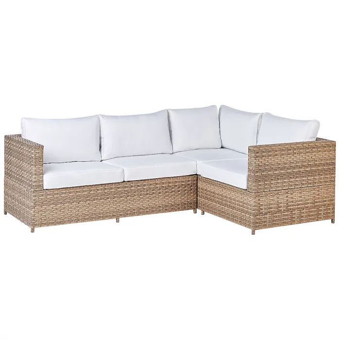 Garden Corner Sofa with Table 4 Seater AVOLA Left Hand PE Rattan Off-White