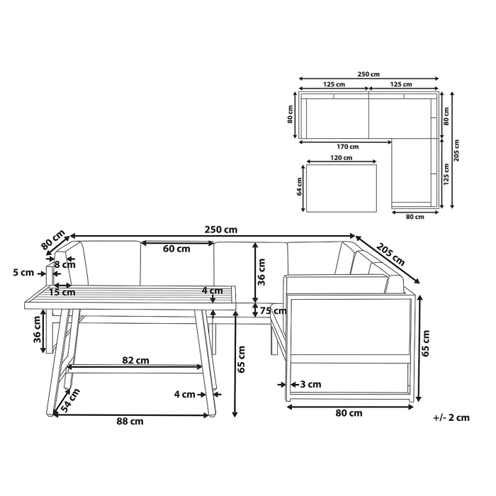 Garden Corner Sofa with Table 6 Seater CASTELLA/FRATTE Left Hand Metal Green