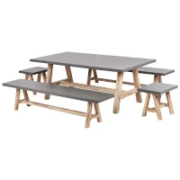 Garden Dining Set with Benches 8 Seater TONNARE Concrete Grey