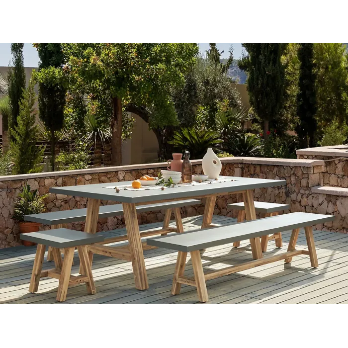 Garden Dining Set with Benches 8 Seater TONNARE Concrete Grey