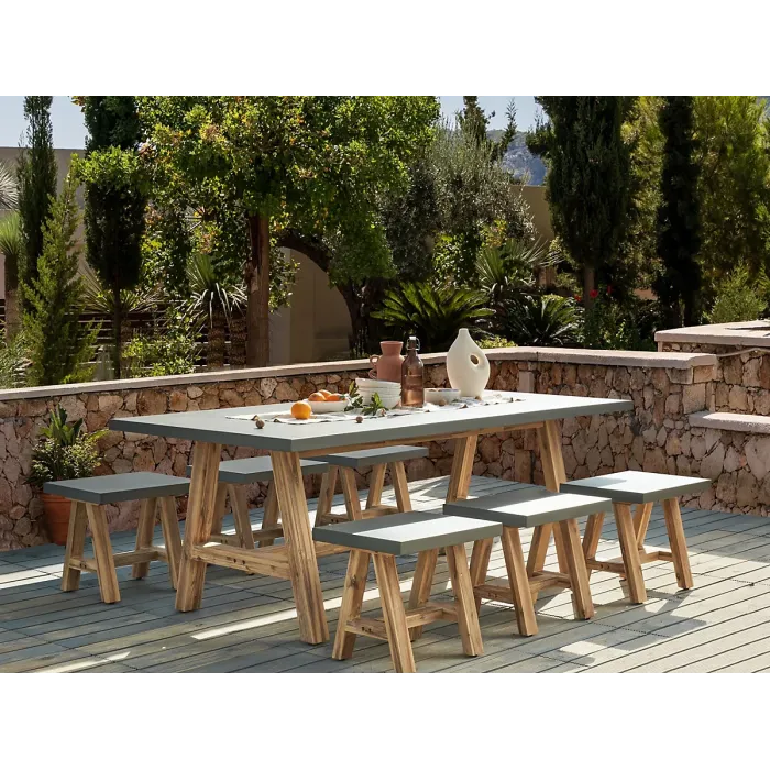 Garden Dining Set with Stools 6 Seater TONNARE Concrete Grey