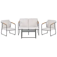 Garden Lounge Set with Table 4 Seater VEZZANA Metal Light Beige