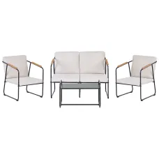 Garden Lounge Set with Table 4 Seater VEZZANA Metal Light Beige